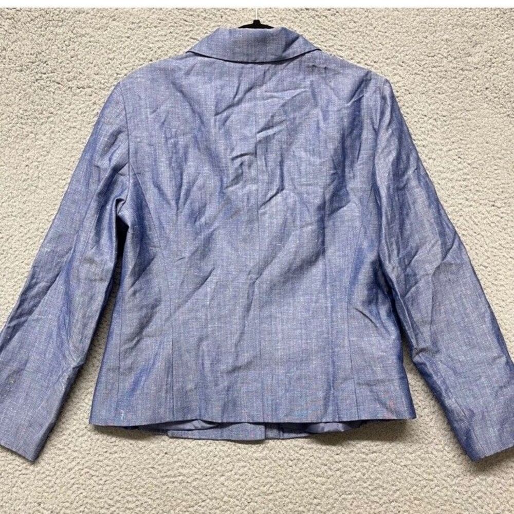 Lafayette 148 Blazer Womens 8 Blue Linen Wool Chambray Classy Preppy Nautical - Picture 4 of 12
